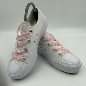 Converse CTAS Lift Platform White Pink Ribbon Lace Low Top Womens Shoes